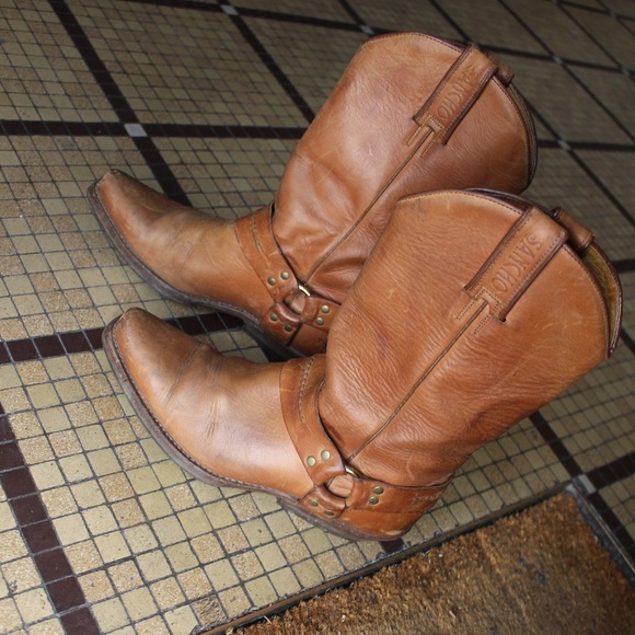 Vintage Sancho tan oiled leather biker boots 8 - Picture 6 of 11